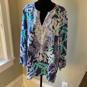 NWT Lilly Pulitzer Renato Silk Tunic Deep Indigo